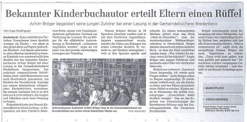 Achim Bröger liest aus seinem Werk in der Gemeindebücherei © Hannoversche Allgemeine Zeitung